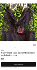 Cider Black Lace Bustier Slip Dress Red Accent Size S Adjustable Straps