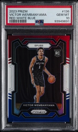 2023 PANINI PRIZM RED WHITE BLUE #136 VICTOR WEMBANYAMA ROOKIE RC PSA 10