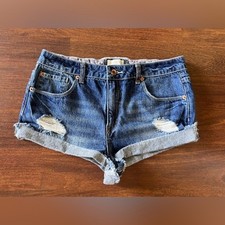 Forever 21 Premium Denim Cutoff Shorts Sz 28 Distressed High Waist Cuffed