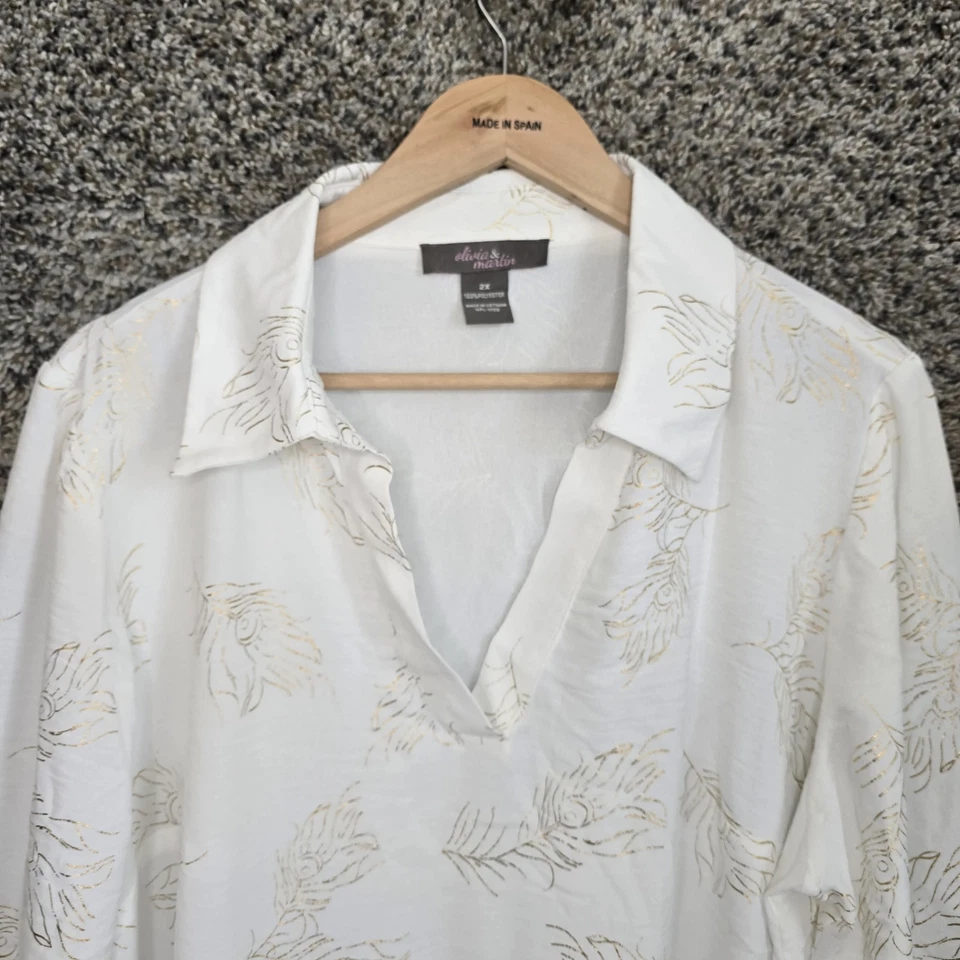 Blusa Olivia & Martin Top Mujer Plus 2X Oro Blanco Cuello en V Manga 3/4 Damas Foto 4 de 4