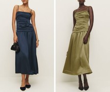 Women Reformation High Waist Pleated Slip Midi Dress