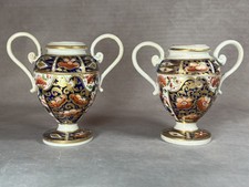 A PAIR of c1820 Derby Red Mark Small Imari Porcelain Vases (Without Covers) A/F