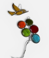 Vintage Stained Glass Suncatcher Lot Bird Color Circles Window Decor