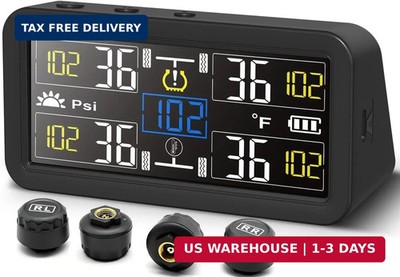 4-Wheel Tire Pressure Monitoring System (TPMS), 4'' LCD Display with Solar & USB-