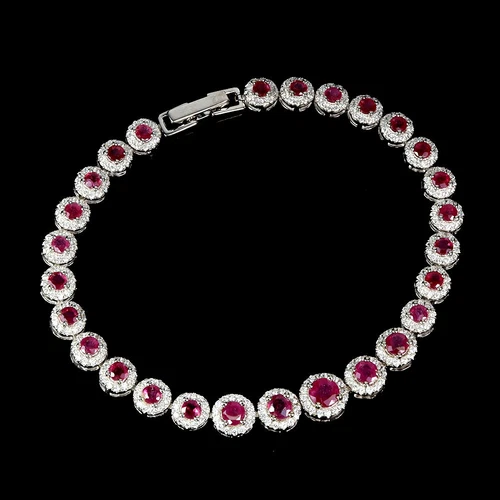 Pulsera de plata de ley 925 rubí redondo 5 mm piedras preciosas joyería 8 pulgadas - Imagen 1 de 13