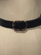 Women's Nine West Dress Black Belt with Gold Buckle M textured vegan leather
