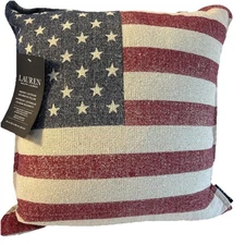 Lauren Ralph Lauren Indoor/Outdoor Distressed American Flag Pillow NWT