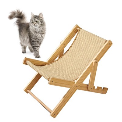 Sisal Cat Hammock Bed 4 Gears Adjustable Breathable Wooden Raised Pet Bed For In