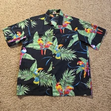 Barefoot in Paradise Shirt Mens Large Parrot Hawaiian Tropical Button Up USA