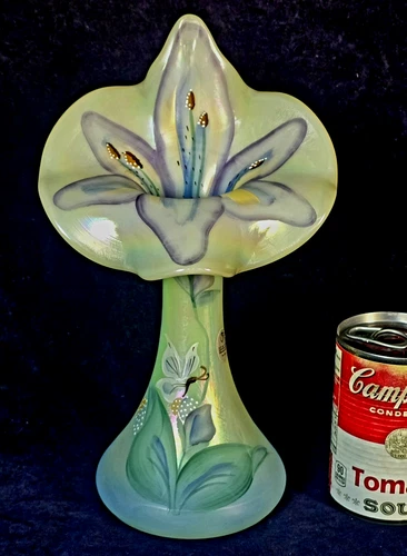 Signed Fenton Glass Jack in the Pulpit Vase Iridescent Opalescent Hand Painted
