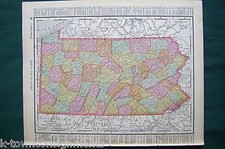 Pennsylvania State Antique 1898 Graphic Illustration Map Atlas Print