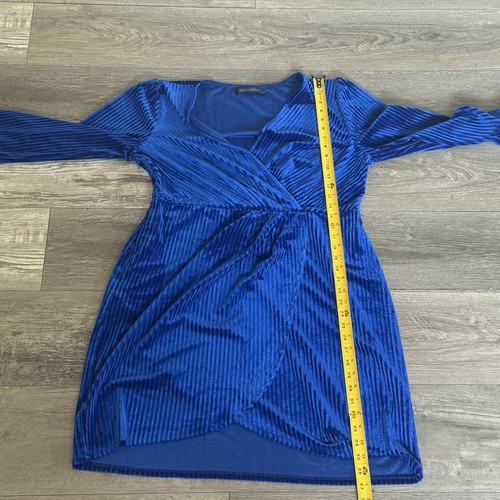 MEROKEETY Royal Blue Ribbed Velvet Faux Wrap Dress XL Long Sleeve Party Holiday - Picture 7 of 7