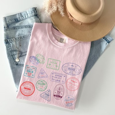 Travelers Stamps Comfort Tee Travel Adventure Explore Wanderlust Gift