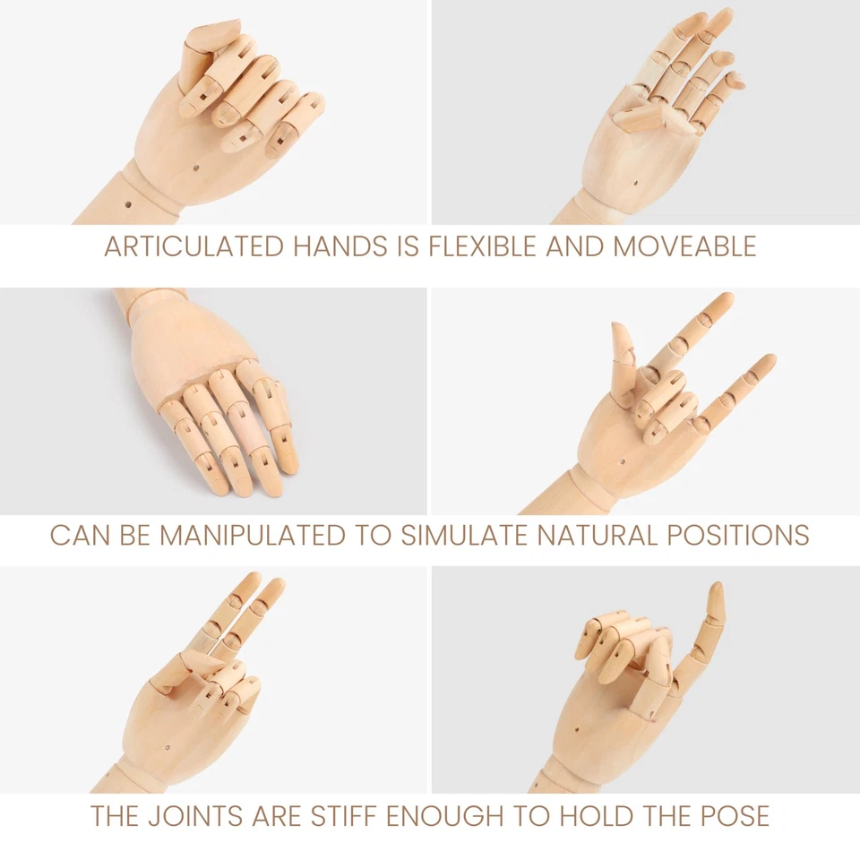 Flexible Linke & Rechte Holz Hand Modellfiguren Deko Hand (2er Pack) 18,5 cm - Bild 3 von 4