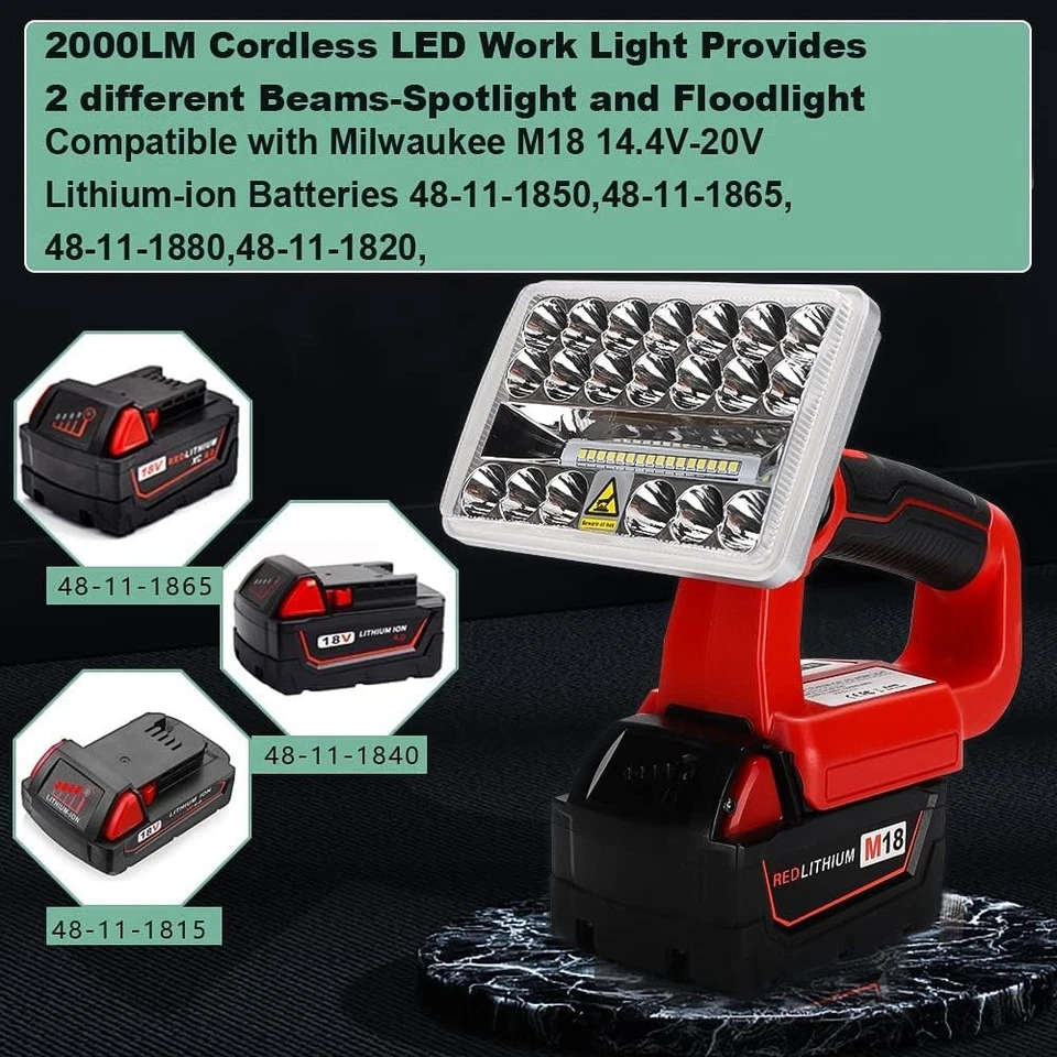 18W 2000LM LED Flashlight Outdoor Work Light for Milwaukee 18V Li-ion Batteries - Image 4 of 4