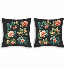 Set of 2 Decorative Throw Pillow Covers 18x18in - Floral Design