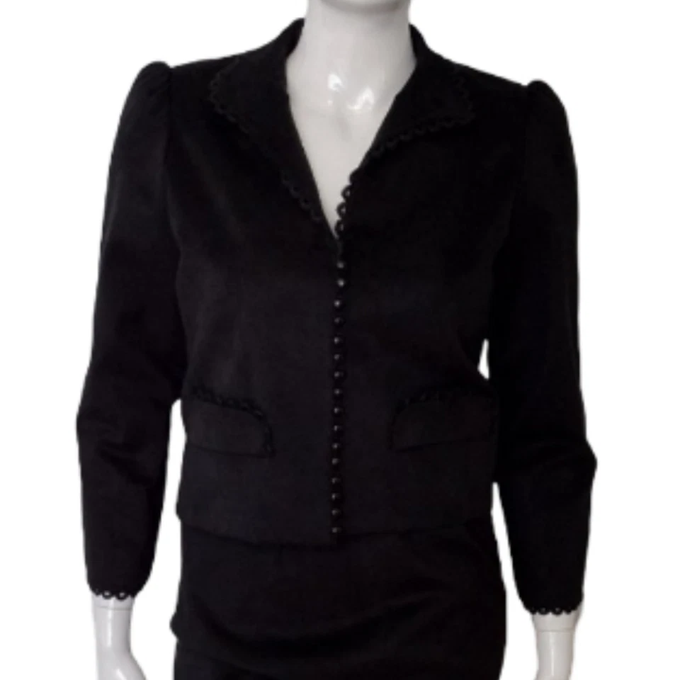 Conjunto de Falda Blazer Vintage Gamuza Cuero Talla Pequeña Saks Fifth Avenue Negro Retro Foto 2 de 3