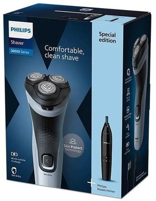 Philips Shaver 3000 Rasierer schwenkbare Köpfe und Trimmer + Nasenschneider NEU