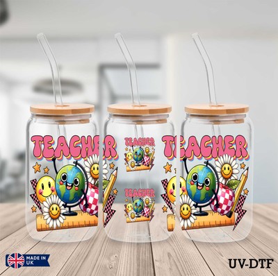 Lehrertag UV DTF Aufkleber - 16oz Libbey Dose Glasfolie zs97