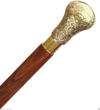 Vintage Solid Gold Knob Head Handle Victorian Handmade Wooden Walking Stick Cane