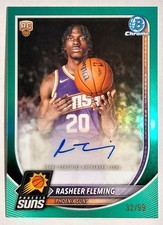 2025-26 Bowman Chrome Basketball Rasheer Fleming RC Chrome Autograph Green 32/99