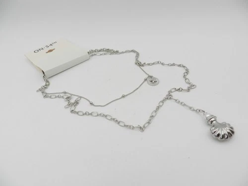 On 34th Silver-Tone Shell Layered Lariat Necklace, 17" + 3" ext.