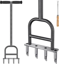 Dolibest Lawn Coring Aerator, Stainless Steel 4 Corer Plug Aerator Tool with ...