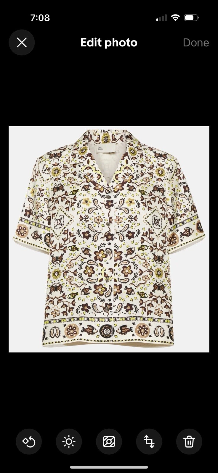 Camicia di seta stampata Tory Burch 8 avorio pesci sogno pigiama vestito twill di seta