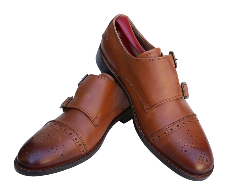 New Beckett Simonon Brown Leather Double Monk Strap Dress Shoe Men’s SZ 7