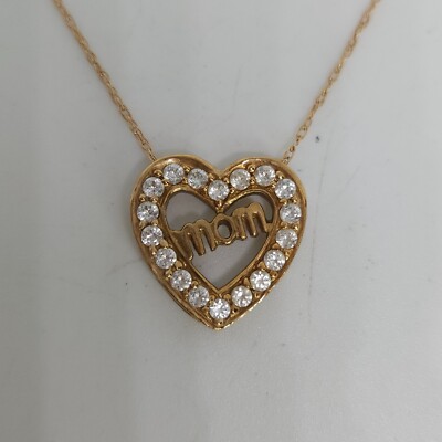 Muttertag CZ Mama Schrift Herz Liebe Anhänger Halskette 10k Gelbgold 20'' 2gr