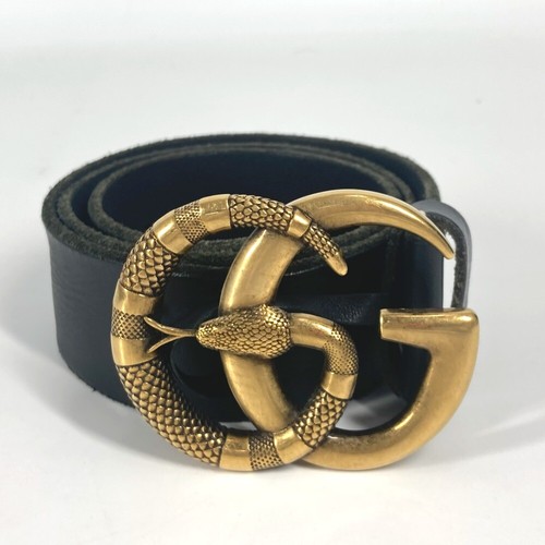 GUCCI 493949 GG logo buckle snake Accessories belt Leather Black/Gold