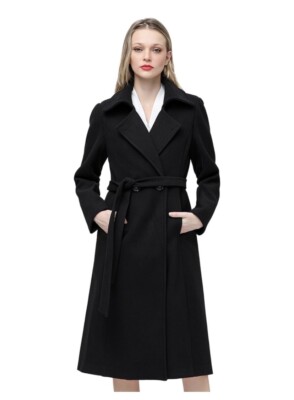  Women's Elegant Solid Color Mid-Length Thicken Warm Wool Blend Coat 