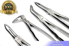 GERMAN PREMIUM EXTRACTING FORCEPS 4PC ROOT TIP TC BEAK SERRATED DENTAL TOOL