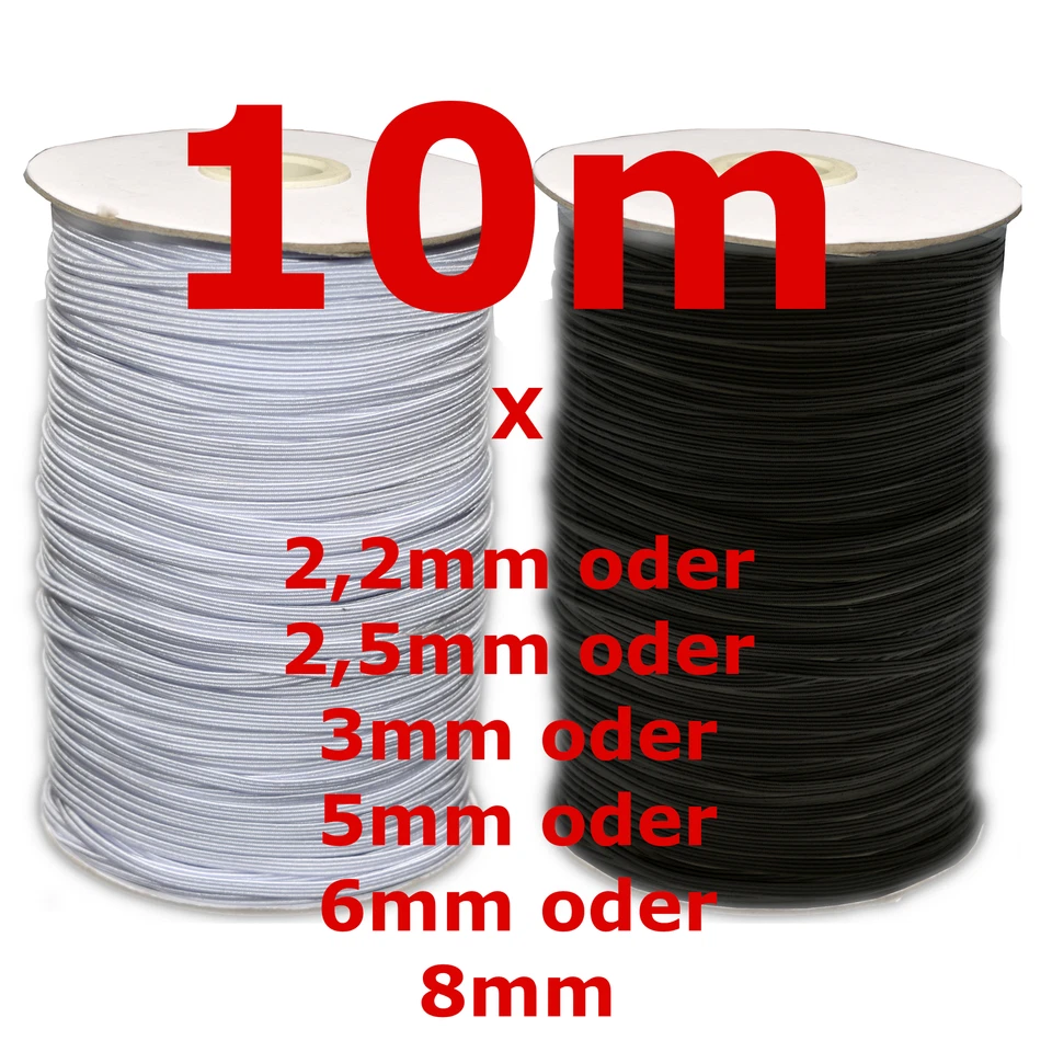 KAISER24 Gummiband Gummilitze 10m x 2,2mm – 10mm kochfest elastisch DIY Maske Öko Tex