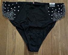 Plus Sz 18/20 Lane Bryant Cacique French Cut Brief Panty Black White Embroidered