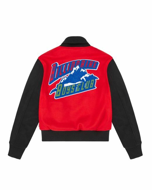 Billionaire Boys Club マウンテンジャケット Billionaire Boys Club Mens Red Mountain Logo Varsity Jacket