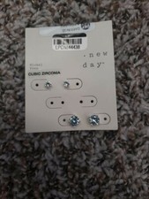 Women's Fashion Trio Crystal Round Stud Earring Set 2pc - A New Day Silver