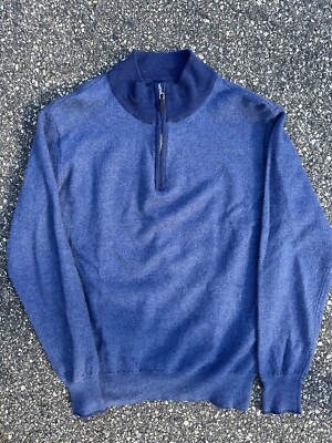 Peter Millar Collection Mens L Blue 1/4 Zip Merino Wool Silk