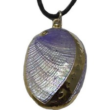 Collana con ciondolo ovale in madreperla viola con inserti laminati argento