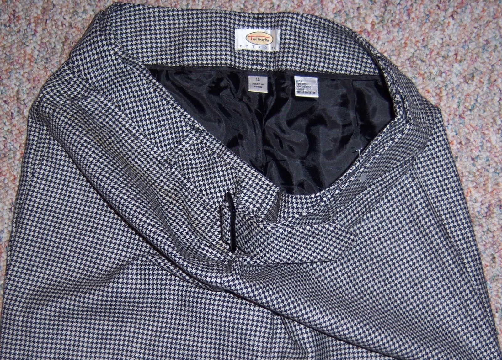 TALBOTS Black Gray Plaid Loose Fit Wool Dress Pants Cuffs Size 12P NWOT