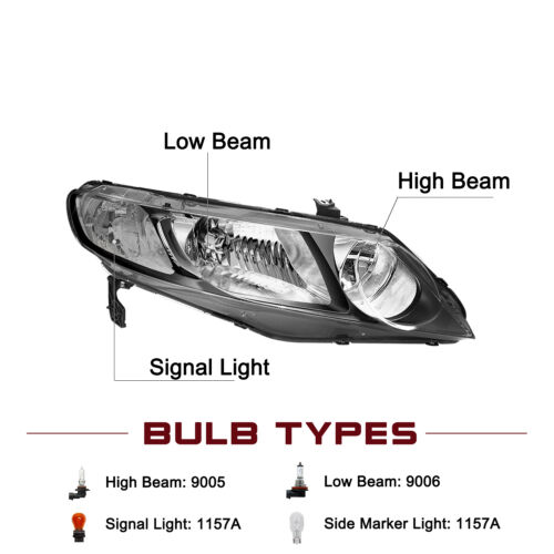 For 2006-2011 Honda Civic Sedan 4Door Black Headlights Assembly Left+Right - Picture 2 of 18