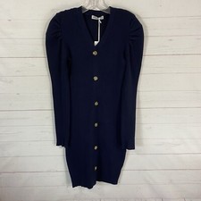 Grace Karin Womens Long Puff Sleeve Ribbed Knit Bodycon Sweater Dress Sz M Blue