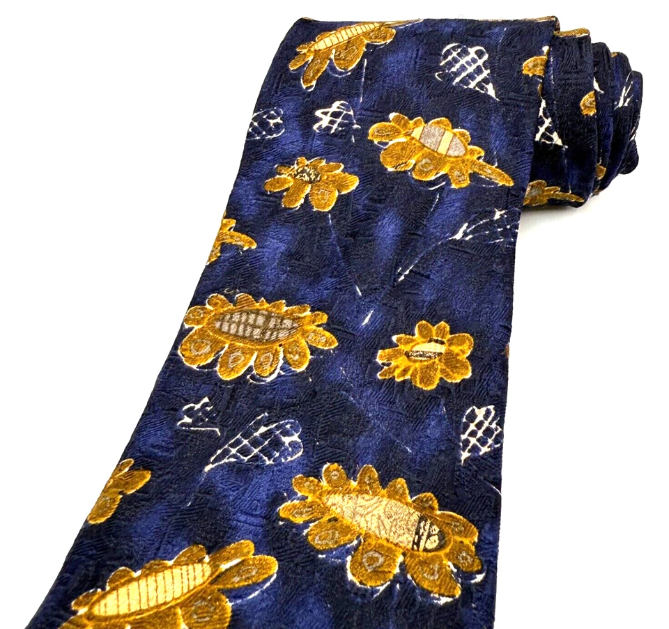 Corbata de diseñador Ermenegildo Zegna azul dorado geométrica 100 % seda hecha en Italia Foto 2 de 4