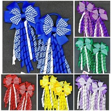 RED BLUE YELLOW SCHOOL GINGHAM KORKER HAIR BOBBLE HEADBAND HAIRBAND BOW UNIFORM