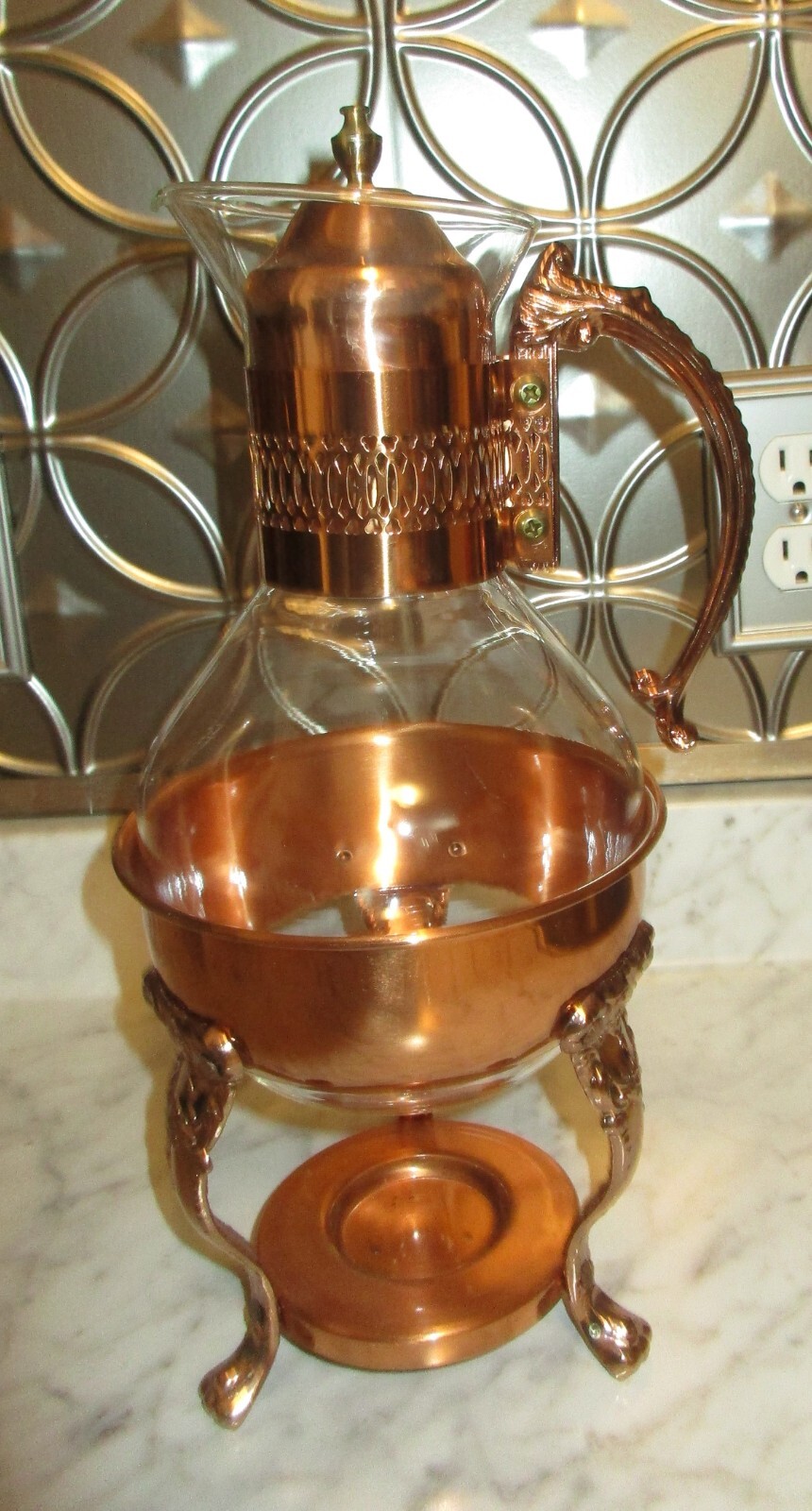 Vintage Princess House Copper Brass Tea Coffee Carafe w/ Stand - MCM