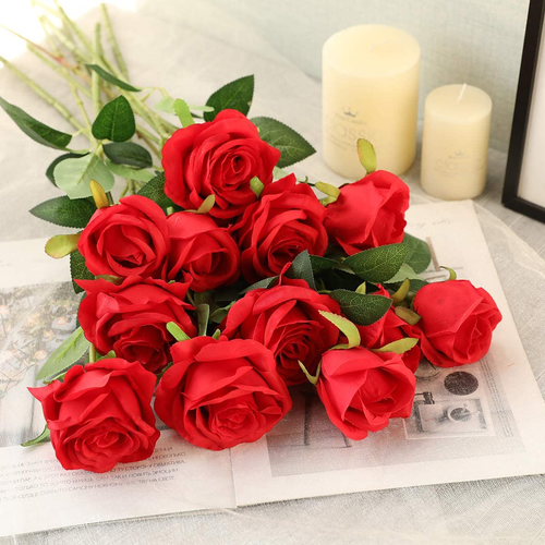 Hawesome 12PCS Artificial Silk Flowers Realistic Roses Bouquet Long Stem for Hom - Picture 6 of 12