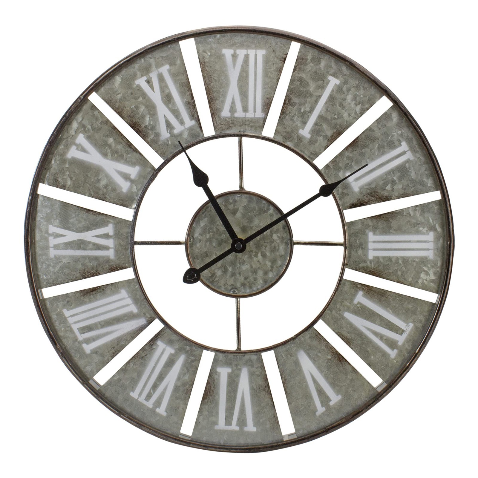 Northlight Round Galvanized Metal Roman Numeral Wall Clock, 18", Gray