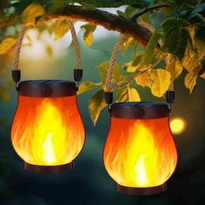 Solar Lanterns Outdoor Waterproof, 2 Pack Dancing Flame Solar Lantern Outdoor Li