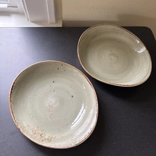 Steelite Craft, England: (2) Green Freestyle Bowl 32 Oz  11 x 9.5 Inch  Pottery