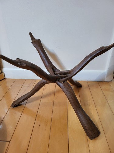 Hand Carved Teakwood Stand with Large Bowl 14" High 19" Diameter - Picture 7 of 7